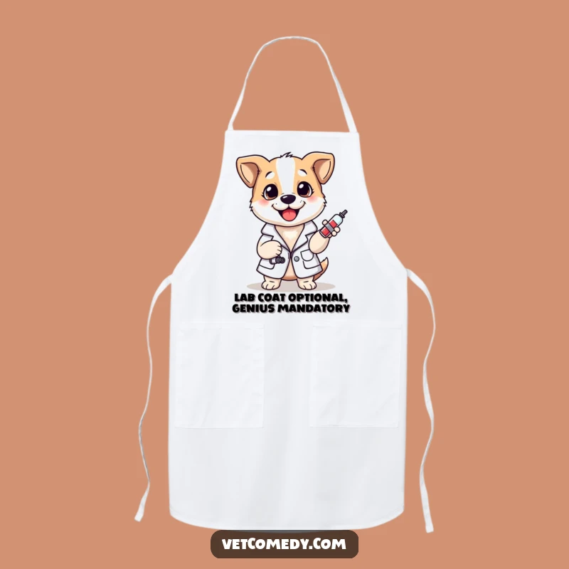 Funny Dog Vet Apron: Cheerful Lab Coat Pup With Syringe, Great Funny Gift