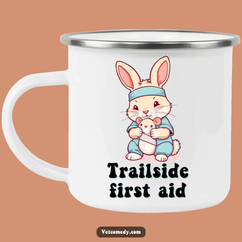 Funny Rabbit Nurse Camping Mug: Playful Scrubs Bunny Toy Mouse, Outdoor Funny Gift