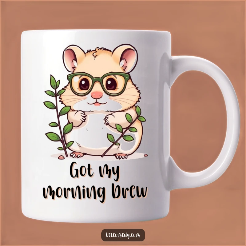 Funny Hamster Scientist Mug: Curious Glasses Hamster Examining Plant, Perfect Funny Gift