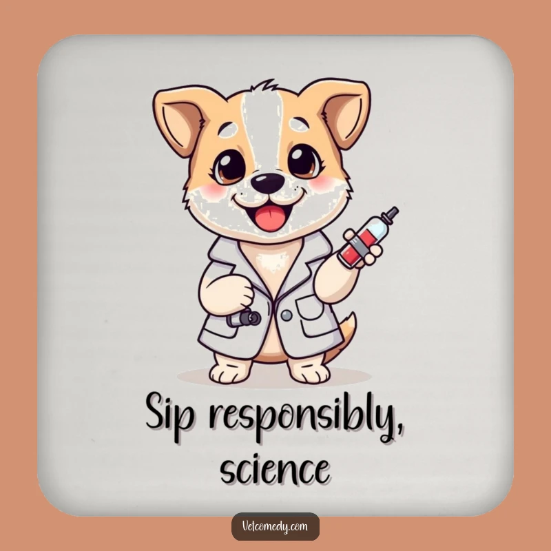 Funny Dog Vet Coaster: Cheerful Lab Coat Pup With Syringe, Small Funny Gift
