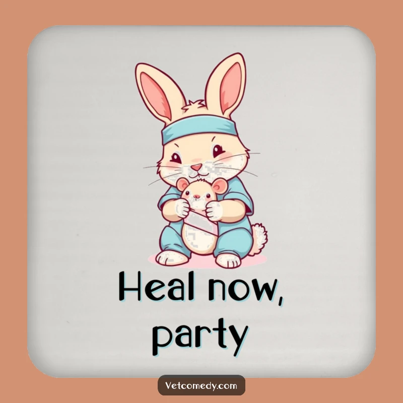 Funny Rabbit Nurse Coaster: Playful Scrubs Bunny Toy Mouse, Sweet Funny Gift