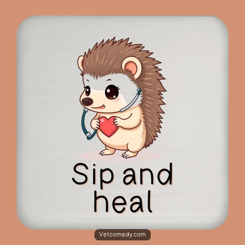 Funny Hedgehog Doctor Coaster - Determined Heart Listener Protection - Unique Vet Gift Accessory