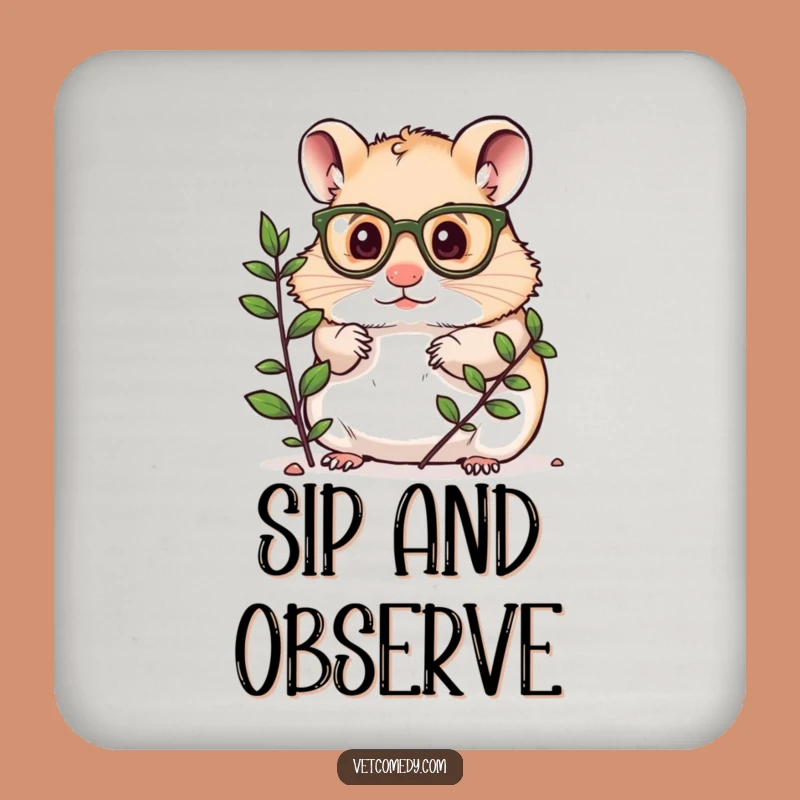 Funny Hamster Scientist Coaster: Tiny Glasses Hamster Plant Explorer, Small Funny Gift