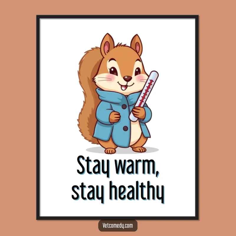 Funny Squirrel Doctor Poster: Determined Blue Coat Squirrel Thermometer Art, Thoughtful Funny Gift