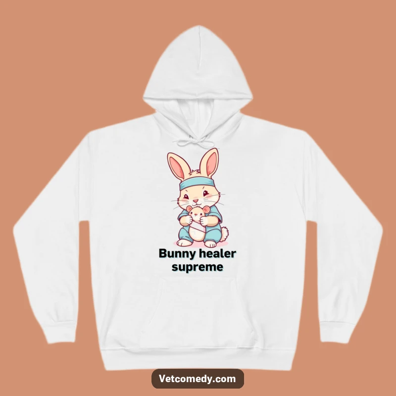 Funny Rabbit Nurse Hoodie: Playful Scrubs Bunny Bandaging Toy Mouse, Great Funny Gift