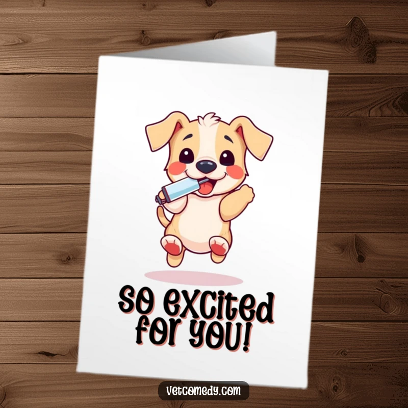 Funny Free Printable Puppy Congratulations Card, playful puppy with thermometer, celebrating achievements, DIY downloadable art.