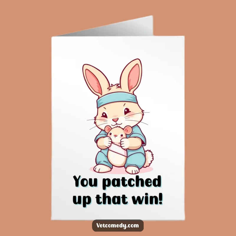 Free Printable Congrats Card: Cheerful Bunny Doctor Humor Downloadable Greeting, Perfect for Recovery